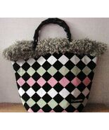 NWOT Bag Daddy Fabric Lime Green Pink Black Handbag Black Bamboo Style H... - $32.00