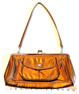 Nine West Women&#39;s Shoulder Bag Metallic Gold Leather Kiss Lock Pockets Z... - €15,59 EUR