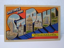 Greetings From St Paul Minnesota Large Big Letter Postcard Linen Unused Vintage - £4.54 GBP