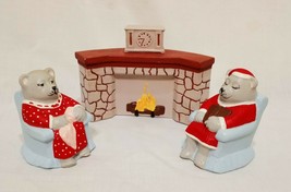 Lot of Doll House Fireplace Two Bears in Pajamas Sitting Chairs Vintage Ceramic  - £31.96 GBP