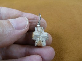 (CR503-55) 3/4&quot; Fairy Stone Pendant Christian Cross Staurolite Crystal Silver - £16.39 GBP