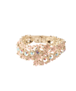 Stunning Hinged Clamper Bracelet Pink Enamel Flowers and AB Rhinestones - $763.88 MXN