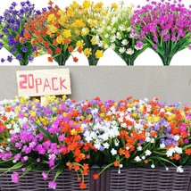 20 Bundles Artificial Fake Flowers, UV Resistant Faux Flowers, 5 Colors - £16.51 GBP