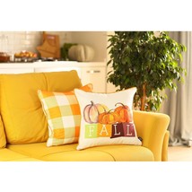 Set Of 2 18&quot;  Fall Season Pumpkin Gingham Throw Pillow Cover - $1,379.48 MXN