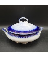 Antique Rare W H Grindley Marquis Flow Blue Round Covered Vegetable Bowl... - $94.76 CAD