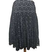 Black Eyelet Silk Knee Length Skirt Size 2 - £27.25 GBP