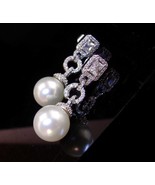 90 diamond earrings 925 15mm pearls  Vintage Victorian drops pierced wed... - $785.00