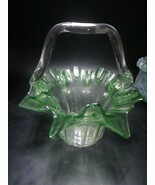 Mini Glass Basket Fenton Green Glass Clear Handle - $47.39 CAD