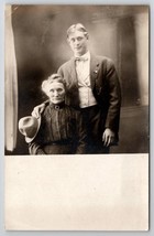 RPPC Handsome Young Man with Grandmother Studio Portrait Photo Postcard J24 - £8.22 GBP