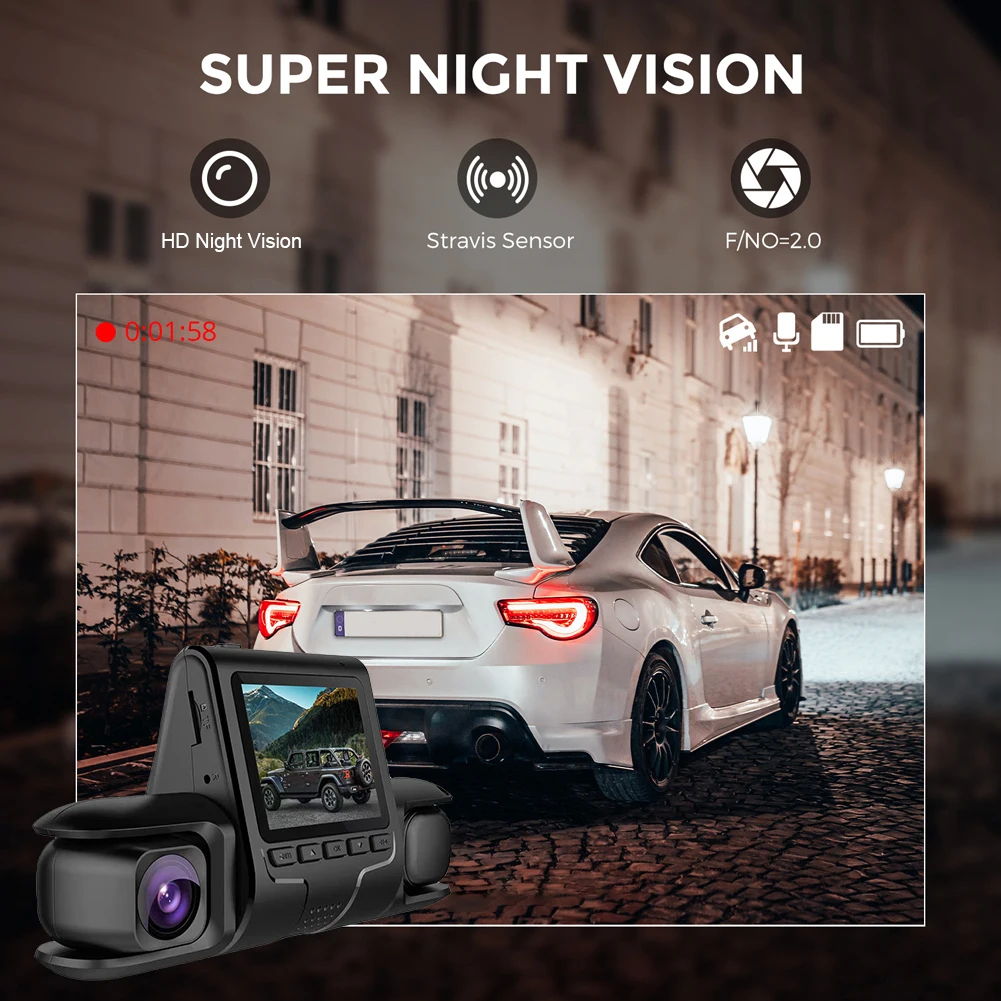 3 Lens Car DVR Loop Recording HD 1080P Auto Video Camera Motion Detection Car - £28.49 GBP
