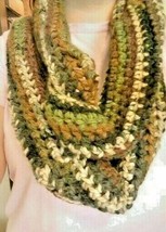 Crocheted Extra Long Twisted Infinity Scarf Heavy Weight Camo Open Knit Handmade - £14.23 GBP