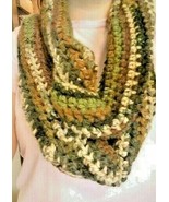 Crocheted Extra Long Twisted Infinity Scarf Heavy Weight Camo Open Knit ... - £14.21 GBP