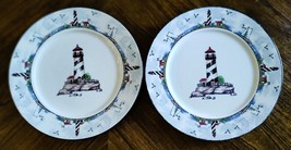 Set of 2 Home Trends Coastal Lighthouse 10 1/2&quot; Dinner Plates Coastal Se... - £8.73 GBP