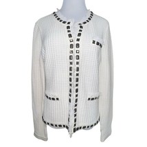 CAbi Gabrielle Cardigan #284 Sweater Jewel Embellishment Ivory Waffle Kn... - $17.59