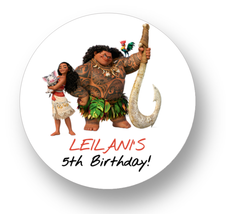 12 Personalized Moana Party Stickers birthday favor labels thank you tag... - £9.48 GBP
