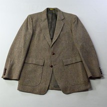 Vtg Haggar 40S Brown Herringbone Tweed Wool Mens Blazer Sport Coat Jacket - $74.99