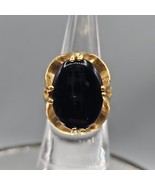 Vtg Vargas Onyx Cocktail Ring 18k Gold Plated Flat Cab Open Work Gallery... - $743.65 MXN
