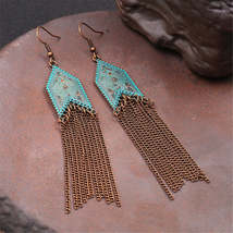 Teal Enamel &amp; 18K Gold-Plated Arrow Tassel Drop Earrings - £10.38 GBP