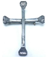  Vintage Artisan Religious Cross Metal Nails Brooch Pin 3&quot; x 2 1/4&quot; Chri... - $638.82 MXN