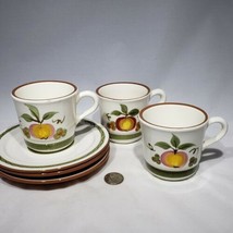 Set of 3 Stangl Pottery Apple Delight Cups and Saucers VTG Hand Painted EUC - £9.55 GBP