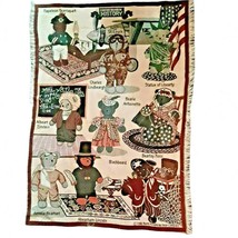 Vintage 1996 Tapestry Afghan Blanket Throw Famous Bears in History 43&quot; x 64&quot; - £44.82 GBP