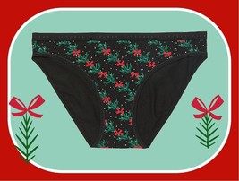 S  Black Red Bow Green Mistletoe Stretch COTTON Victoria&#39;s Secret BIKINI Pantie - $10.99