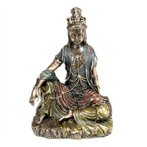 WATER AND MOON KWAN YIN STATUE 5&quot; Buddhist Goddess Bronze Resin Quan Gua... - £34.33 GBP