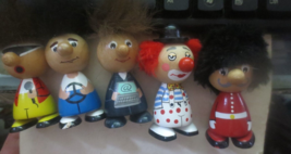 5 Vintage Wood Figurines Troll Hair Characters 2 3/4&quot; Clown Bobbie Children - $46.53