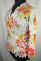 Women&#39;s Size Large, Vintage Cache Sheer Floral Crinkle Wrap Blouse - £17.37 GBP