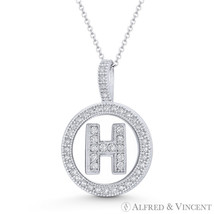 Initial Letter &quot;H&quot; Halo CZ Crystal Pave 14k White Gold 19x13mm Necklace Pendant - £109.20 GBP+