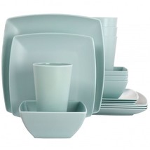 Gibson Home Grayson Melamine 16 Piece Square Dinnerware Set in Mint - $1,601.47 MXN