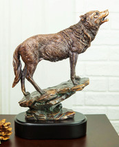 Midnight Moon Howling Alpha Gray Wolf Statue In Bronze Electroplated Finish - £62.53 GBP