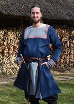 Title: Viking Canvas Tunic – Blue, Embroidered Knotwork, Pockets, Gussets - $1,868.01 MXN