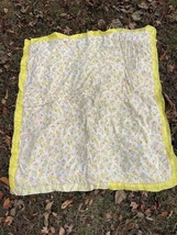 Playful Lions Flannel Yellow Satin Trim Baby Blanket Lap Throw Handmade Vintage - £19.38 GBP