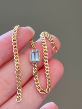 18k Solid Gold Blue Aquamarine and Diamond Bracelet / Stacking 18K Gold Bracelet - £360.15 GBP