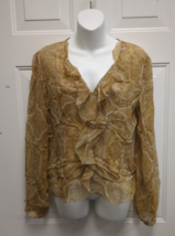 Express Design Studio 100% Silk Sheer Beige Paisley Ruffle Front Blouse ... - £7.90 GBP