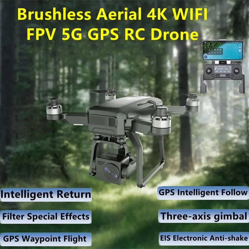 Brushless WIFI FPV 5G GPS Follow Me Remote Control RC Drone 3000M 3 Axis Gimb - £341.81 GBP+