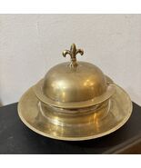 Vintage Brass Butter Dish Silver Insert 3 Piece Fleur-de-lis Finial - $25.00