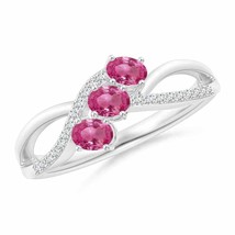 ANGARA 4x3mm Natural Pink Sapphire Three Stone Ring with Diamonds in Silver - £335.59 GBP+