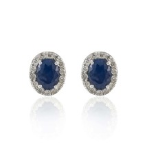 18K Gold Sapphire & Halo Diamond Studs - £1,103.11 GBP