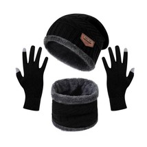 4PC Mens Black Winter Set Hat Neck Warmer Tech Gloves - £23.08 GBP