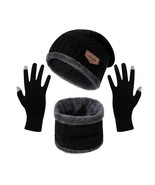 4PC Mens Black Winter Set Hat Neck Warmer Tech Gloves - £21.58 GBP