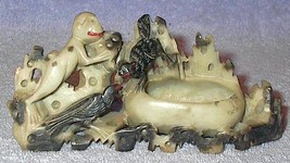 Vintage Soapstone Carving, Monkey, Crow, Black Cat, Natural Color - £99.91 GBP