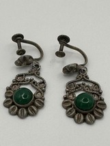 Antique/Vintage Earrings 925 Green Malachite Screwback Drop Dangling Scr... - £59.77 GBP