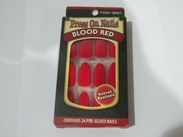 Fright Night Press On Nails &quot;Blood Red&quot; Velvet 1 pack of 24 Pre-Glued Nails - £9.47 GBP