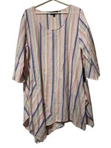 Jones &amp; Co New York Tunic Shirt Sz 1X Striped LINEN Blend W/ Metallic th... - £23.26 GBP