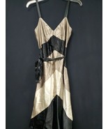 BCBG MaxAzaria Black Beige Silk Chevron Slip Dress Size 2 Vintage 90s Y2... - $44.84
