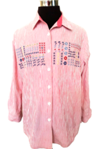 Draper&#39;s &amp; Damon&#39;s Blouse Women&#39;s Size Large Pink White Stripes Embroidered - £14.73 GBP