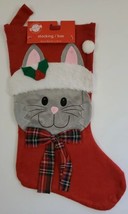 Christmas Stocking Kitty Cat 17.5&quot; tall  6-7&quot; opening Holiday Mantle Decor - £9.09 GBP