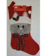 Christmas Stocking Kitty Cat 17.5&quot; tall  6-7&quot; opening Holiday Mantle Decor - £9.20 GBP